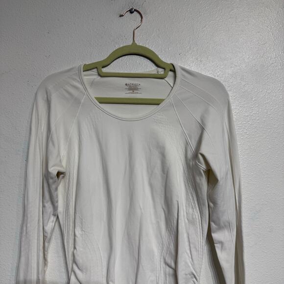 Athleta White Speedlight Seamless Ruched Long Sleeve Top Sz M - Picture 3 of 10